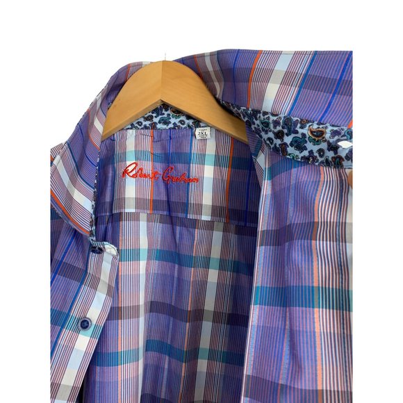 New 2XL Robert Graham Plaid Short Sleeve Button Shirt Contrast Trim NWOT 6515 - Picture 15 of 16
